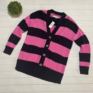 Loft NWT Bold Stripe‎ Pink Blue Knit Cardigan Sweater Women’s Size XS